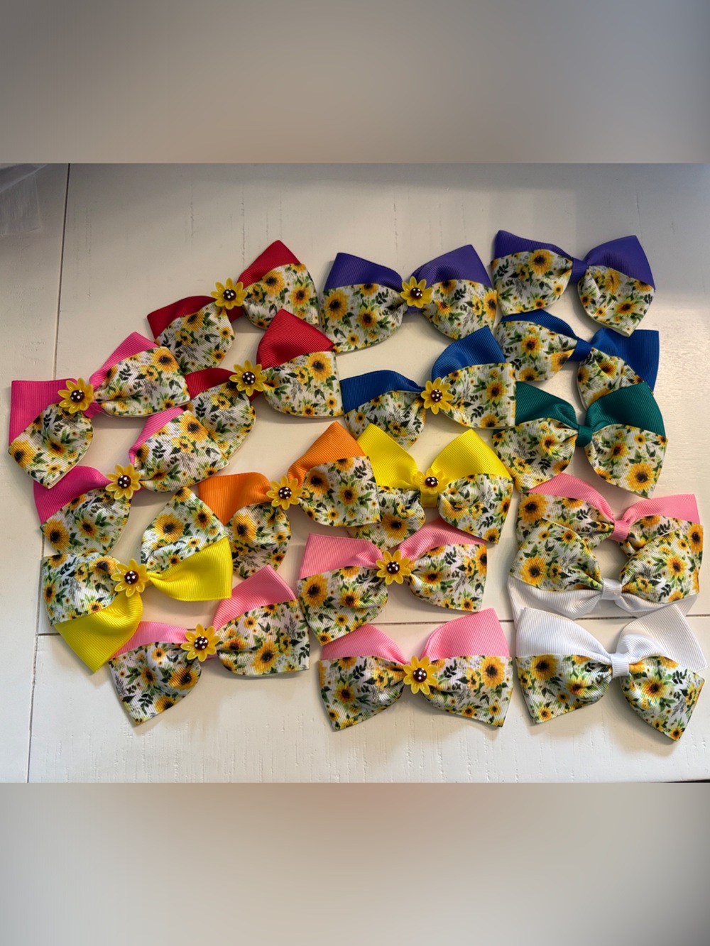 Lot of Kids Sunflower Print Hair Bows - Multi Color